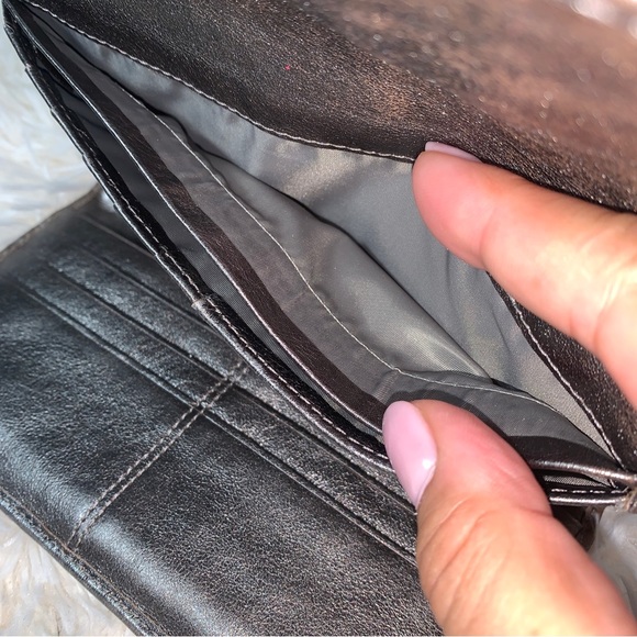 Coach Signature C Wallet Tri-fold Pewter/Silver Cheque Holder Zip Coin Pocket - Picture 7 of 7